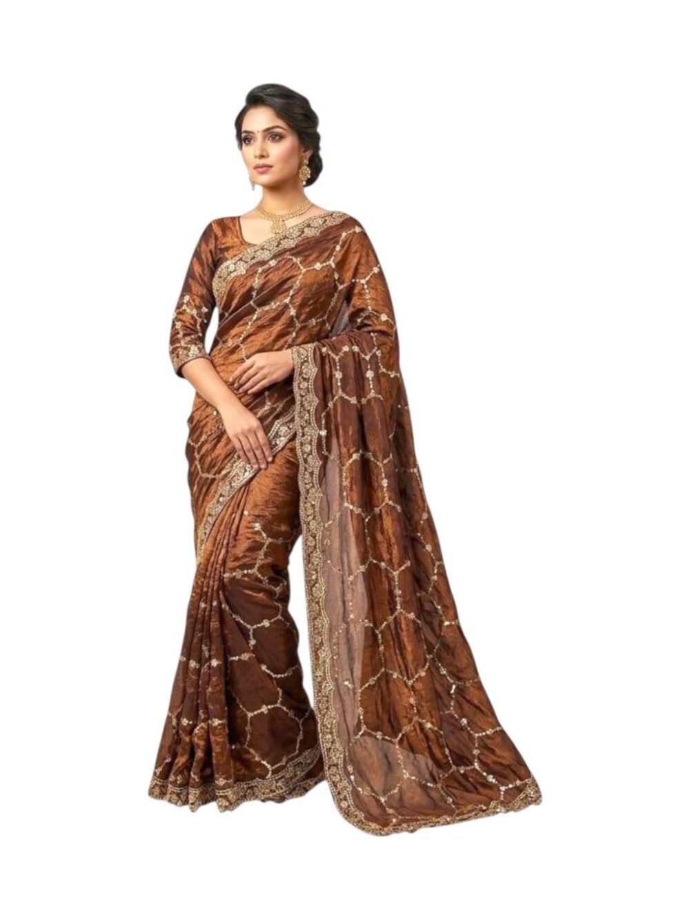 Fendi Silk Party Wear Saree with Ready Blouse, Cultural Wear for Women - Picture 6 of 8